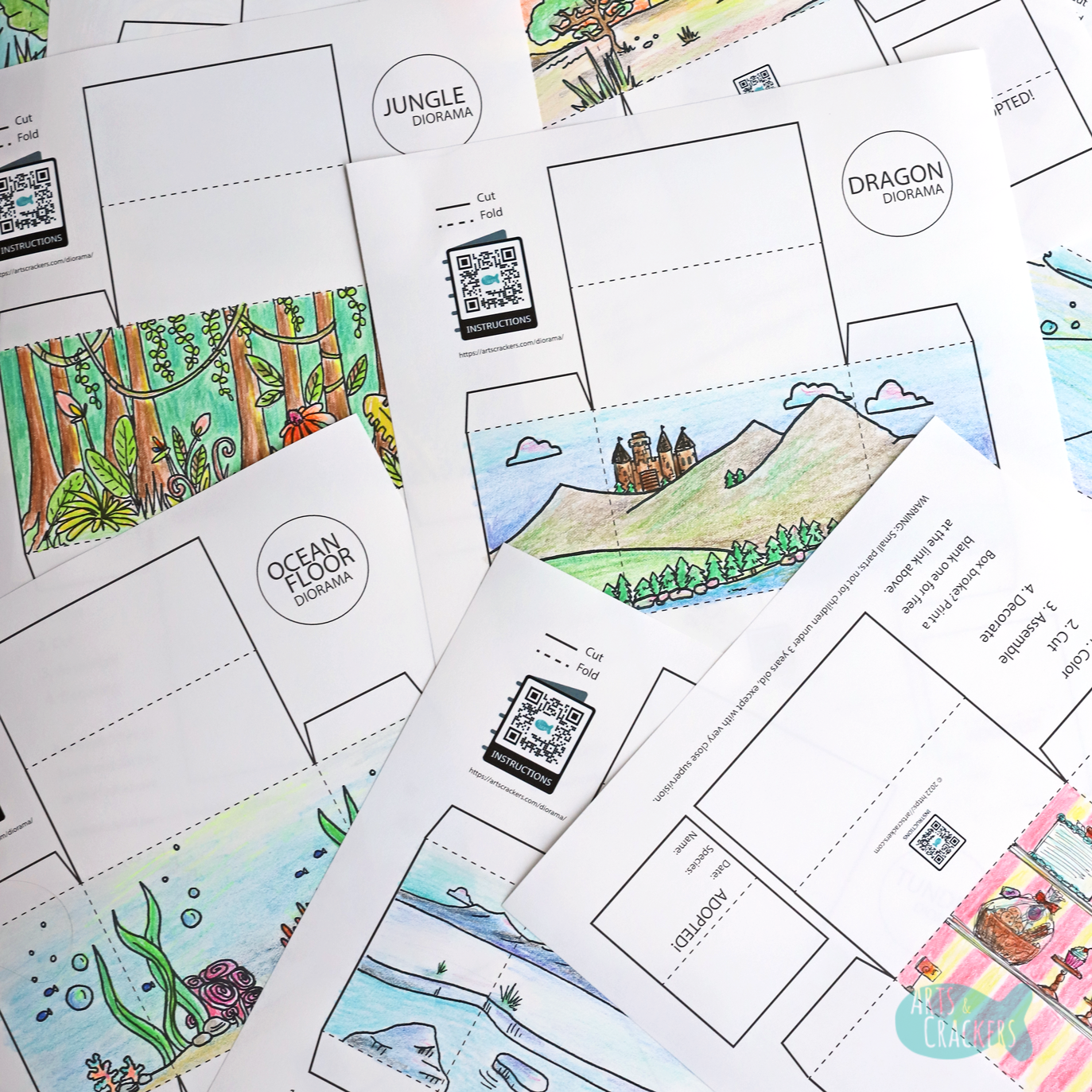 printable 3d box diorama — animal habitat craft